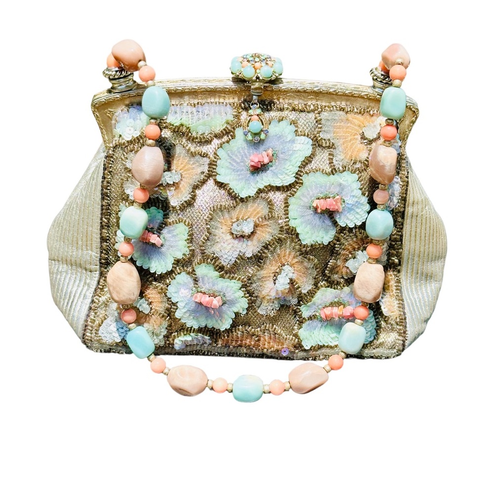 Larisa Barrera handbag floral pattern, sequins, Faceted glass beads, crystals